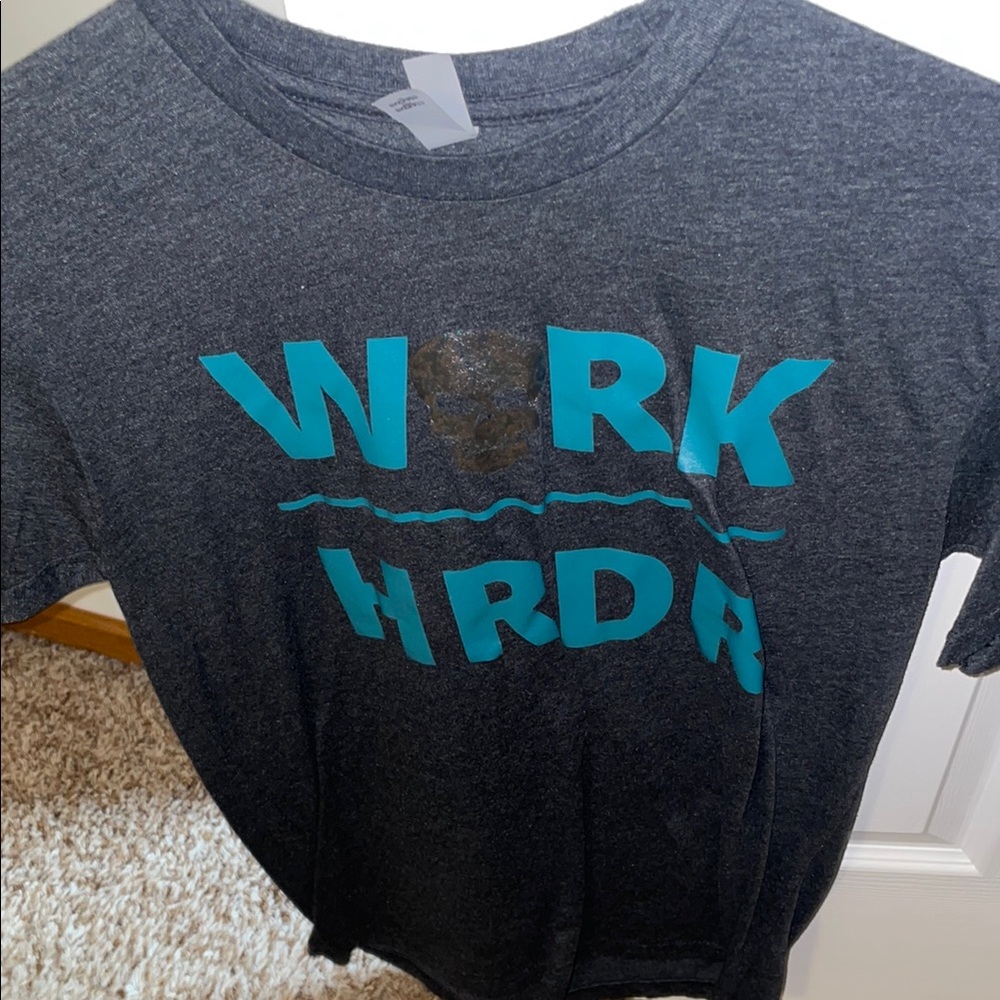 Gray T-Shirt with Blue Graphic